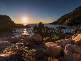 Rocky coast line at sunset