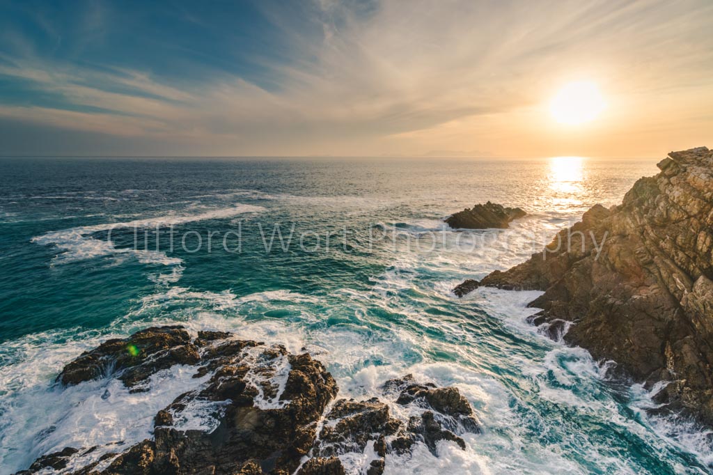 Rocky coast line at sunset